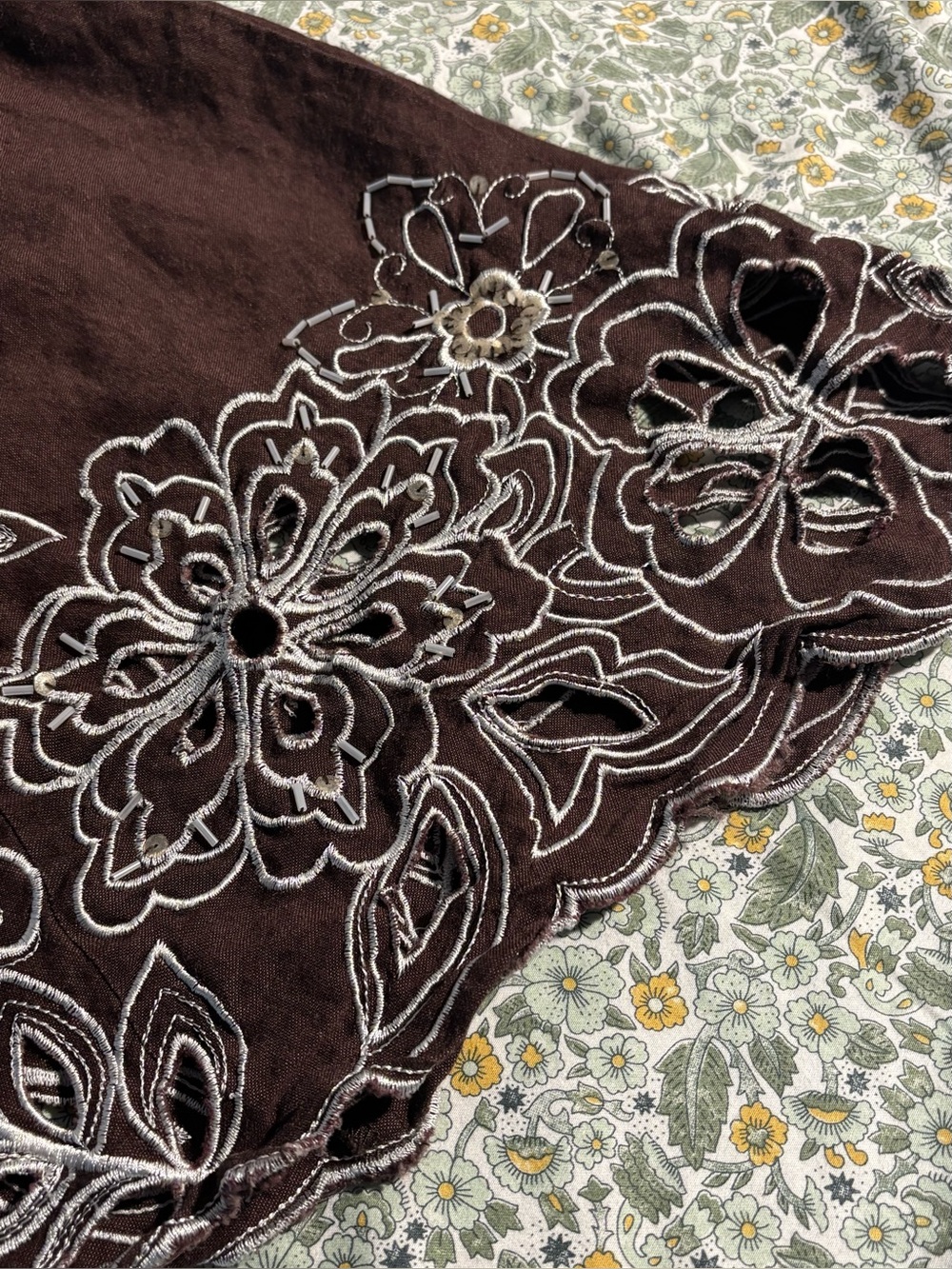 Floral Cutwork Midi Skirt in Dark Brown